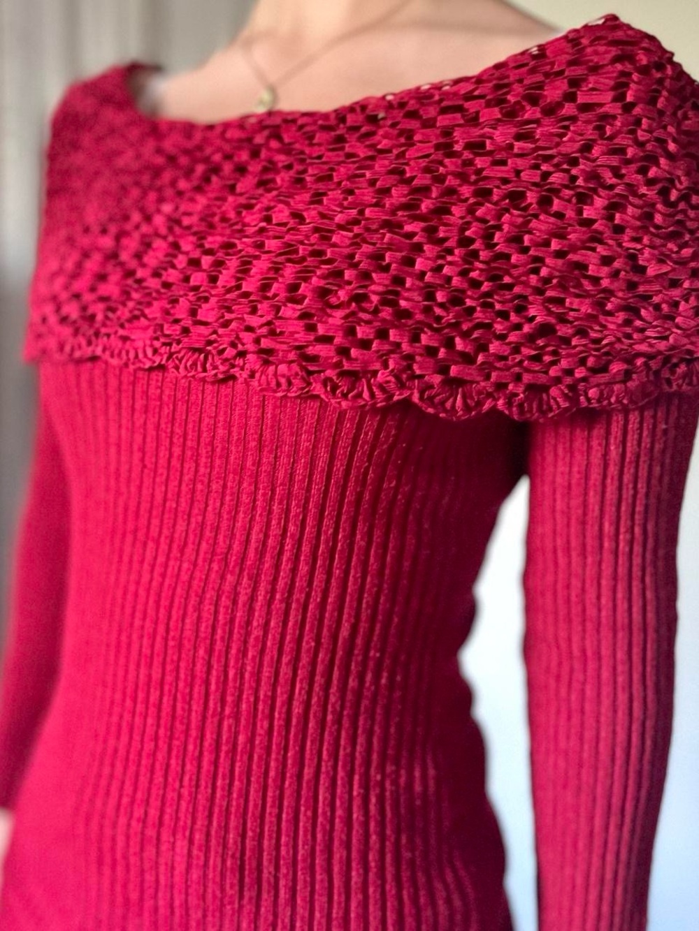 BCX Red Off-Shoulder Ribbed Knit Sweater - Picture 2 of 4